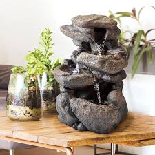 Alpine 11 Tiered Rock Tabletop Fountain With Led Lights