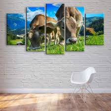 Framed Grazing Cows 5 Panel Canvas 5