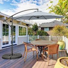 10 Ft Iron Cantilever Tilt Offset Patio Umbrella With 8 Ribs Cantilever And Cross Base Adjustment In Gray