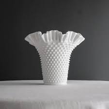 Large Hobnail Milk Glass Vase By Fenton