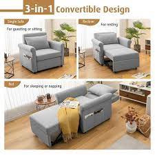 3 In 1 Pull Out Convertible Adjustable Reclining Sofa Bed Gray丨costway
