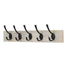 Solid Wood Hook Rack With 5 Iron Hooks