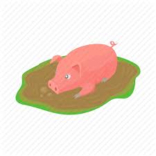 Domestic Farm Pig Puddle Icon