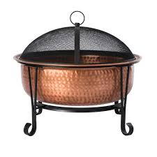 Round Hammered Wood Burning Fire Pit