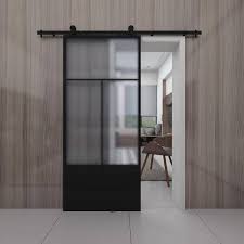 Renin Nation Frosted Glass Metal Barn Door With Installation Hardware Kit 37 Black
