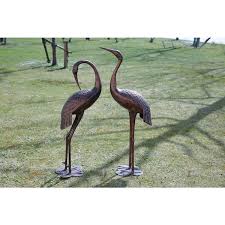 Itopfox Crane Garden Sculptures Statues Large Size Metal Brass Animal Lawn Ornament Decorations For Patio Lawn Outdoor
