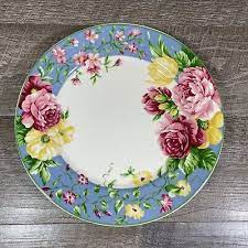 Blue Pink Fl Dinner Plates Set