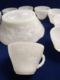 27 Piece Vtg Milk Glass Punch Bowl Set
