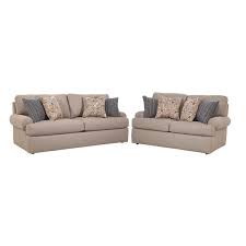 American Furniture Classics Nostalgia Series Putty Fabric Rounded Arm Two Cushion Sofa And 4 Accent Pillows