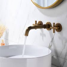 Double Handle Wall Mounted Bathroom Faucet In Antique Copper