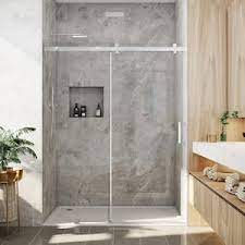 Mcocod 60 In W X 76 In H Single Sliding Frameless Shower Door In Brushed Nickel With Smooth Sliding And 3 8 In 10 Mm Glass