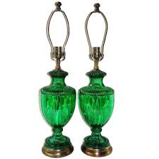 Pair Of Emerald Green Glass Lamps