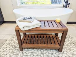 Diy Wooden Shower Bench With Shelf