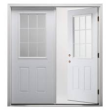 Mmi Door 72 In X 80 In White Internal Grilles Right Hand Inswing 1 2 Lite Clear Glass 2 Panel Primed Steel Prehung Front Door