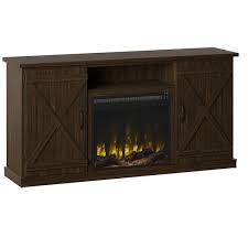Twin Star Home Barn Door Tv Stand For Tvs Up To 70 Inches With Classicflame Electric Fireplace Sawcut Espresso