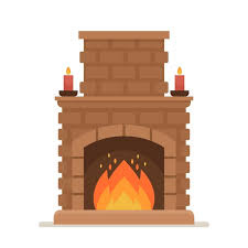 Burning Brick Fireplace With Fire