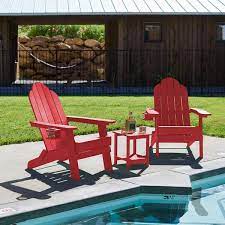 Miranda Red Foldable Recycled Plastic Outdoor Patio Adirondack Chair With Cup Holder For Garden Backyard Firepit Pool