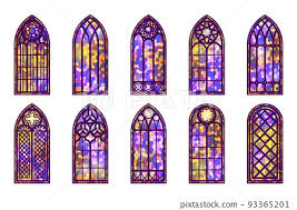Gothic Windows Set Vintage Stained