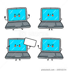 Funny Cute Happy Laptop Characters