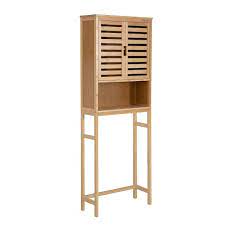 24 5 In W X 9 In D X 67 In H Brown Bamboo Bathroom Over The Toilet Cabinet With Adjustable Shelf And Louvered Doors
