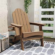 Miranda Brown Foldable Recycled Plastic Outdoor Patio Adirondack Chair With Cup Holder For Yard Firepit Pool Set Of 1