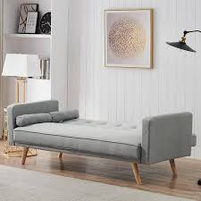 71 6 In Wide Square Arm Modern Cotton Straight Variable Bed Folding Sofa With Wood Legs For Living Room In Light Gray
