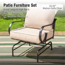 Black 6 Piece Metal 7 Seat Steel Outdoor Patio Conversation Set With Beige Cushions Table With Stripe Shaped Top
