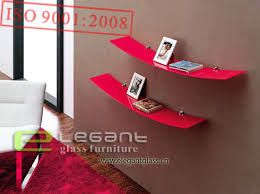 Red Glass Shelf For Book In Living Room