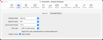 general audio project settings in logic