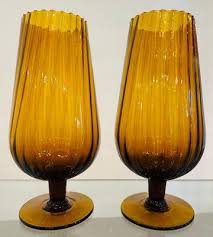 Ribbed Amber Glass Vases 1960s