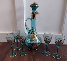 Vintage Blue Gold Glass Bohemian