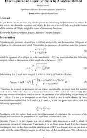 Exact Equation Of Ellipse Perimeter By
