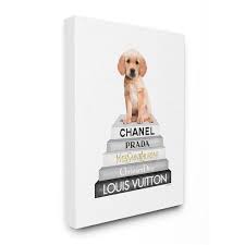 Stupell Industries Resting Puppy On Glam Fashion Icon Bookstack Canvas Wall Art Multi Color 16 X 20