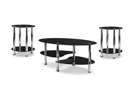 3pc Round Black Glass Coffee Table Set