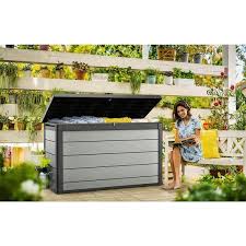 Keter Denali 200 Gallon Resin Large Deck Box Patio Storage Grey Black