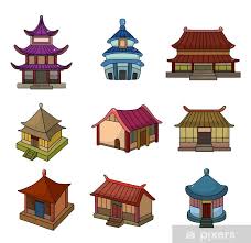 Poster Cartoon Chinese House Icon Set
