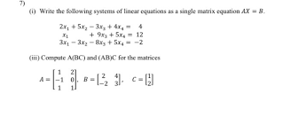 Write The Following Systems Of Linear