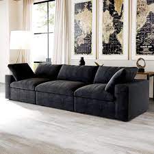 Magic Home 120 In Modular Barong Linen Fabric Flared Arm Comfy Large 3 Seat Free Combination Sectional Sofa For Apartment Black