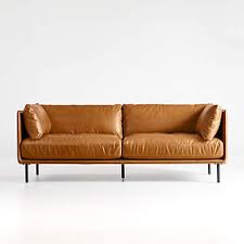 Rollins 90 Ebony Leather Sofa Crate