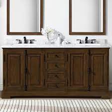 Home Decorators Collection Clinton 72in W X 22in D X 35in H Bath Vanity In Antique Coffee Double White Sinks W White Marble Top