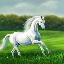 Beautiful White Horse Running In Green