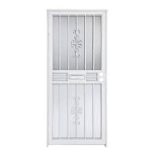 Grisham 36 In X 80 In Storm Security Door White With Brushed Nickel Mail Slot White Wrinkle