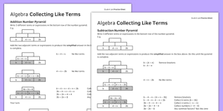 Algebra Collecting Like Terms Worksheet