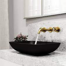 Vigo Cass Two Handle Wall Mount Bathroom Faucet In Matte Brushed Gold