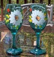 Hand Painted Wine Glasses Daisies Cute