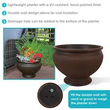 Sunnydaze Elizabeth Polyresin Outdoor Ribbed Urn Planter Pot Rust