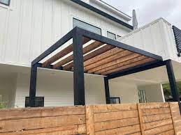 steel pergola with cedar beams