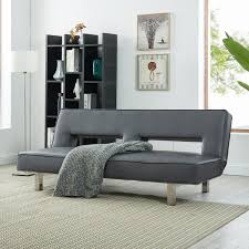 Homestock Gray Futon Sofa Bed Faux Leather Futon Couch Modern Convertible Folding Sofa Bed Couch With Chrome Legs Reclining Couch