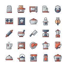 Kitchen Icons With Outline Color Style