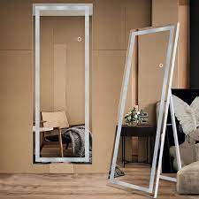 23 6 In W X 65 In H Led Full Length Mirror Rectangular Frameless Wall Mounted Freestanding Bathroom Vanity Mirror Transpa